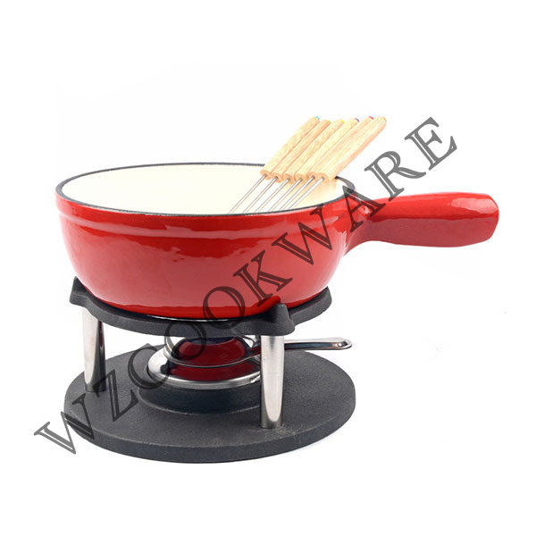 Enameled Cast Iron Cheese Fondue Set,Cast Iron Meat/cheese/chocolate Fondue Set