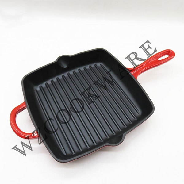 Enameled Cast Iron Grill Pan, Square Skillet, Stovetop