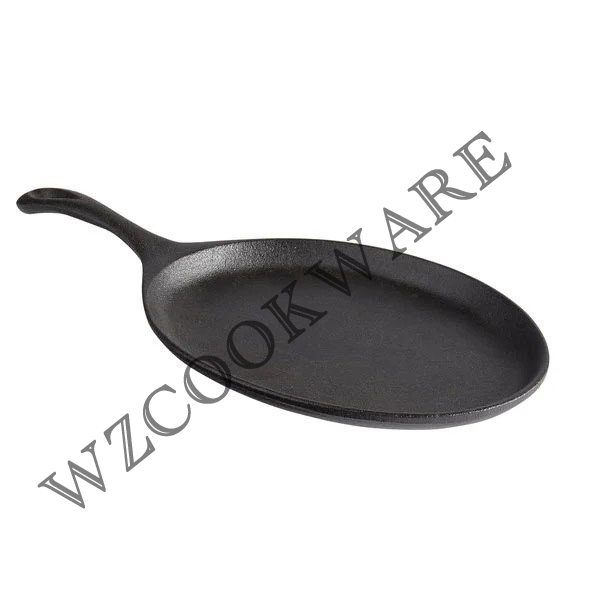 Cast Iron Fajita Skillet Set,Pre-Seasoned Sizzling Plate with Wooden Base