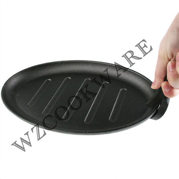 Cast Iron Steak Fajita Sizzling Platter Plate Steak Plate Cooking Wooden Holder