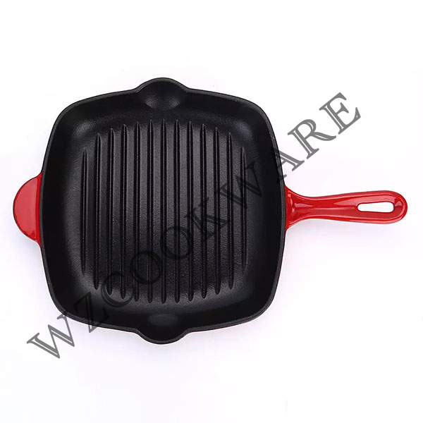 Pre-seasoned/Enameled Cast Iron Grill/Skillet Pan with Helper Handle